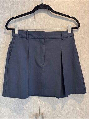 Babaton Navy Pleated Wool Mini Skirt